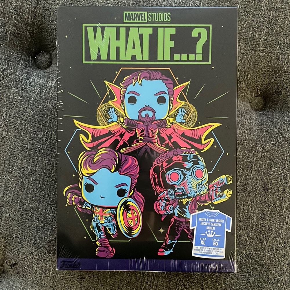 NIP LE Marvel Funko What If tee. Dr Strange, Captain Carter, StarLord XL